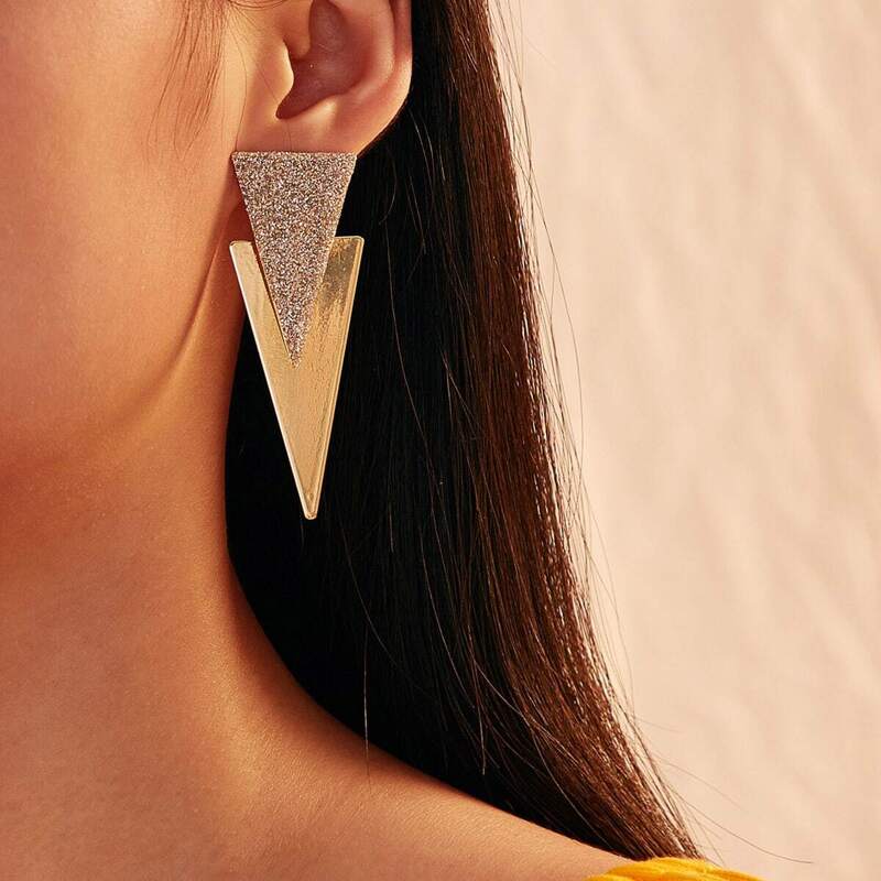 

Glitter Double Triangle Earrings 1pair, Multicolor