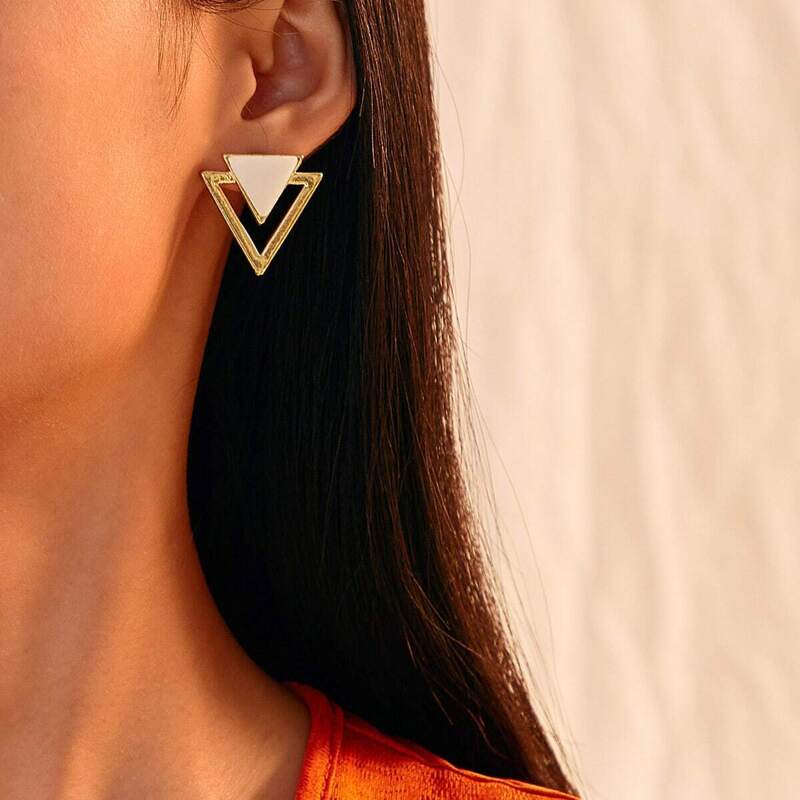 

Two Tone Triangle Earrings 1pair, Multicolor