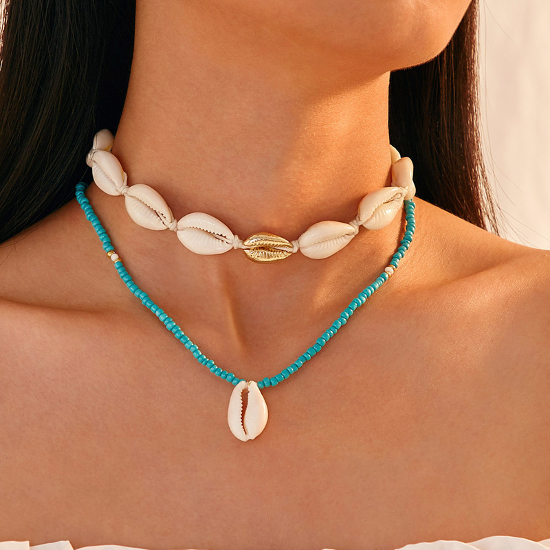

Shell & Bead Design Necklace 2pcs, Multicolor