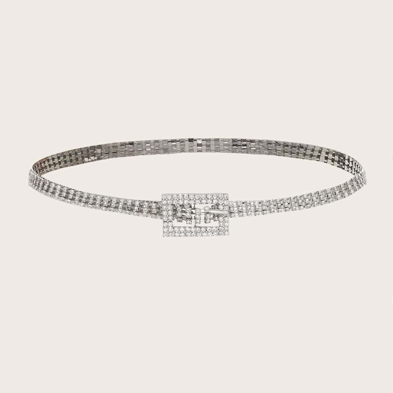

Rhinestone Decor Buckle Belt, Silver