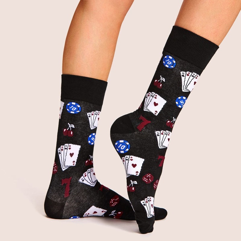 

Poker Pattern Socks 1pair, Black