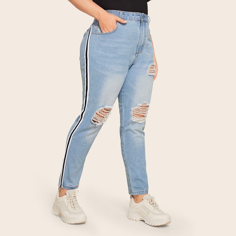 

Plus Side Stripe Ripped Jeans, Blue