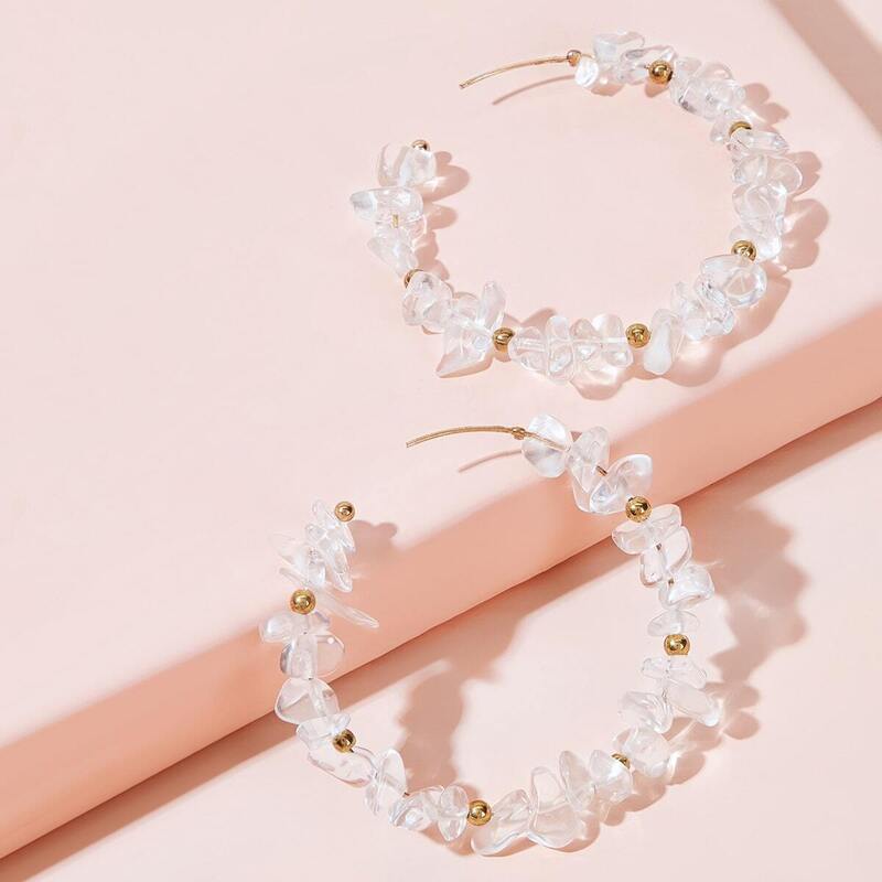 

Transparent Stone Hoop Earrings 1pair, White