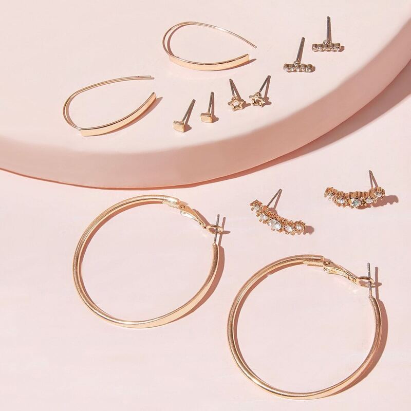 

Star & Rhinestone Decor Earrings 6pairs, Gold
