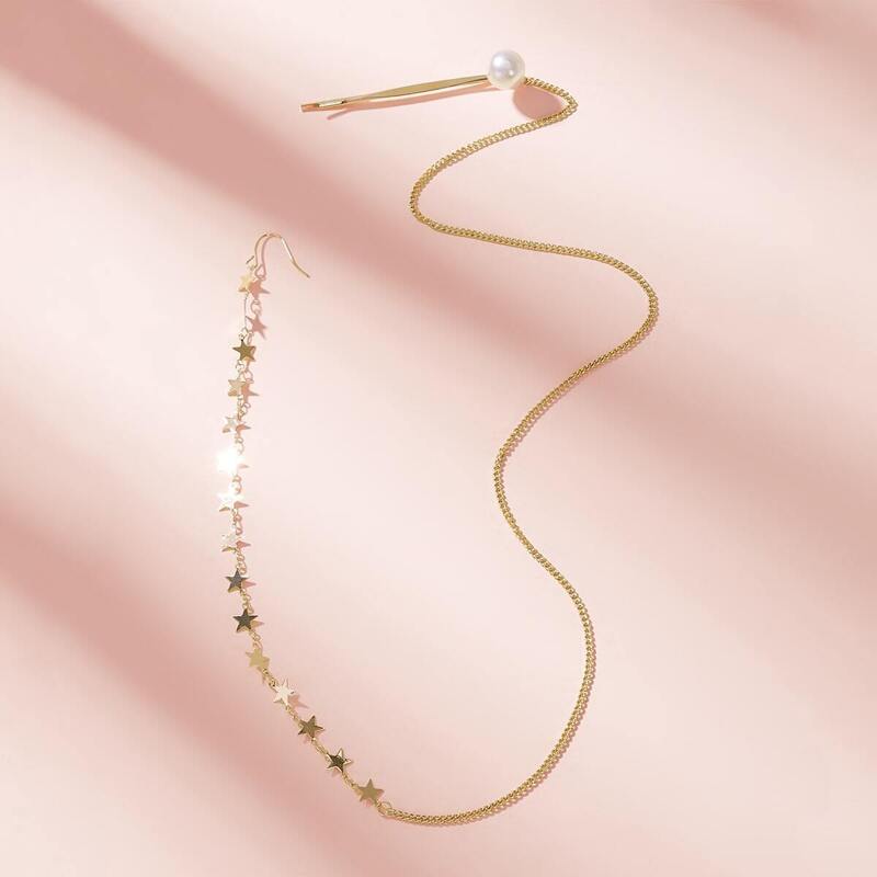 

Faux Pearl & Star Decor Earrings 1pc, Gold