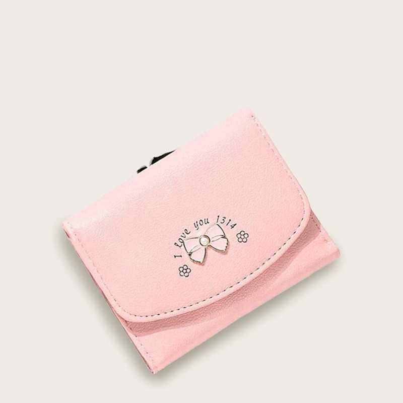 

Bow Decor Slogan Print Purse, Pink