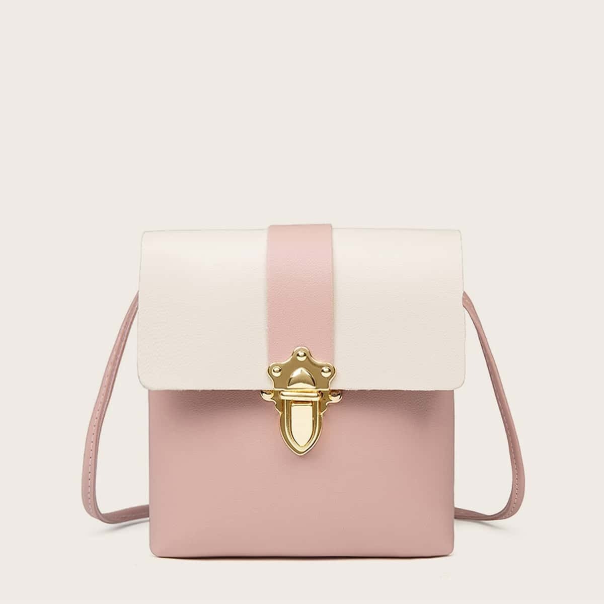 

Two Tone Push Lock Crossbody Bag, Multicolor