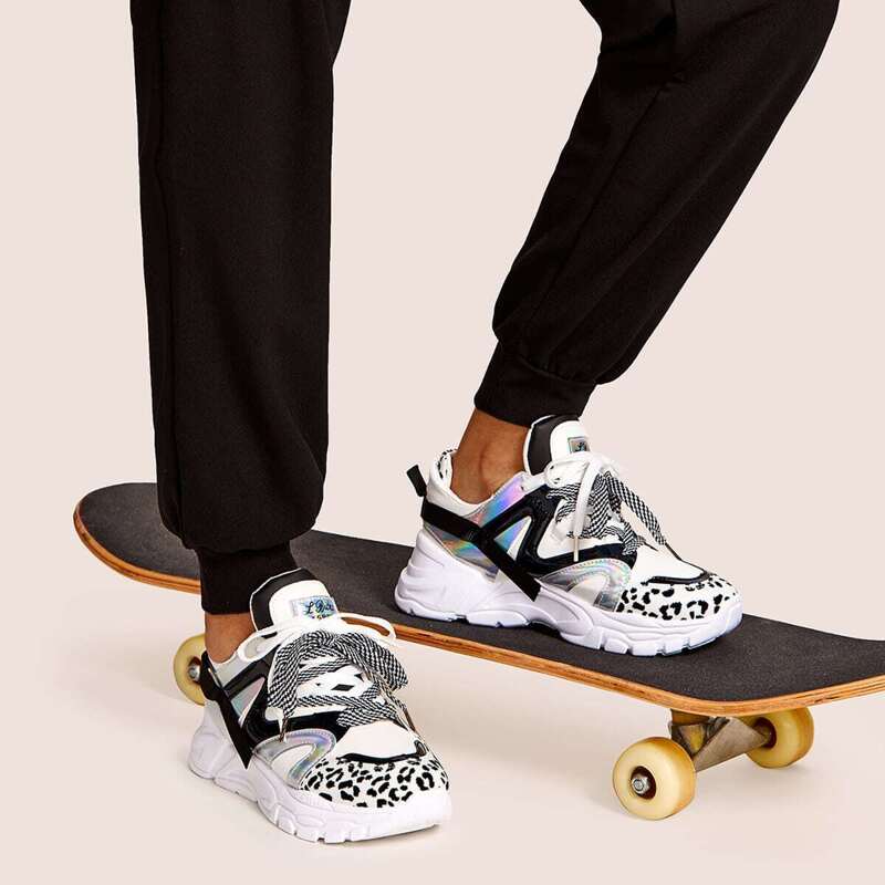 

Leopard Print Lace-up Front Sneakers, Multicolor