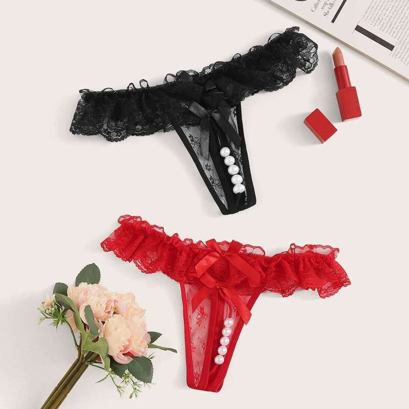 

Floral Lace Pearl Detail Panty Set 2pack, Multicolor