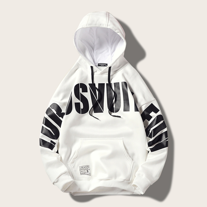 

Guys Letter Print Drawstring Hoodie, White