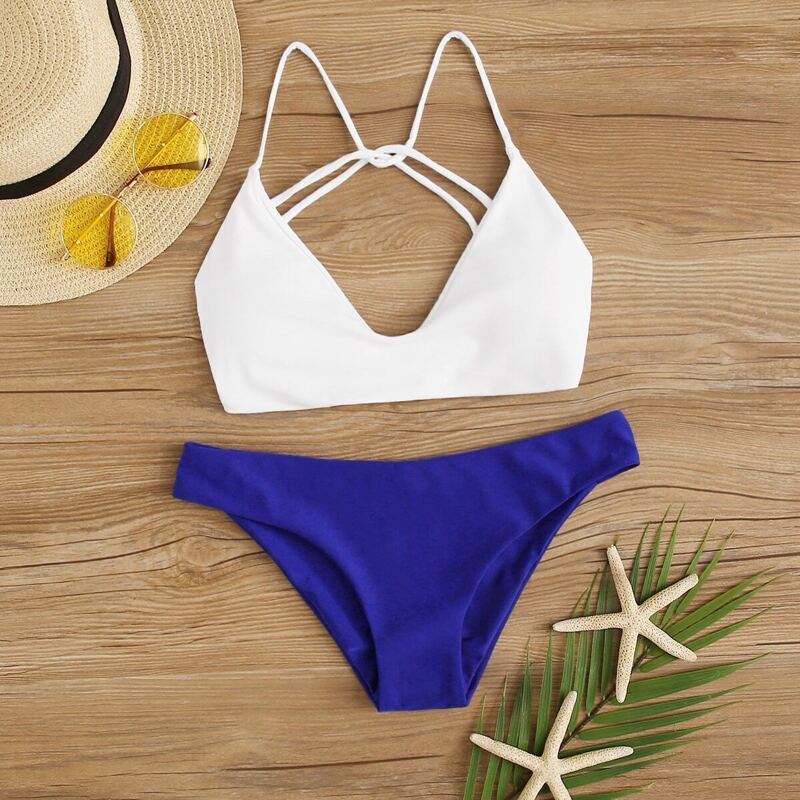 

Tie Back Top With Cheeky Bikini Set, Multicolor