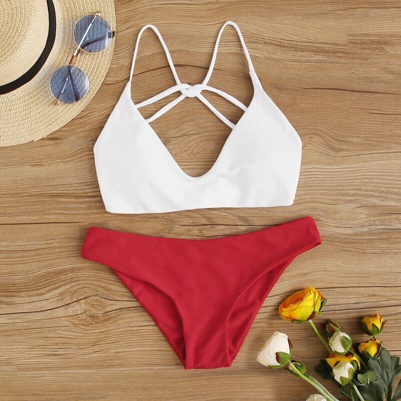 

Tie Back Top With Cheeky Bikini Set, Multicolor
