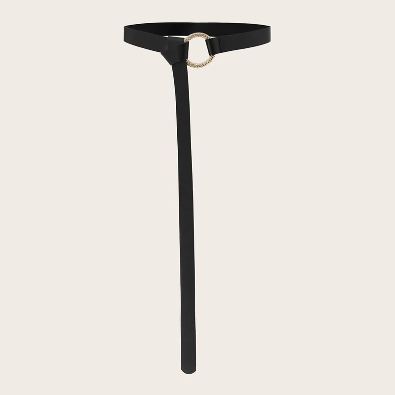 

Round Buckle Skinny Belt, Black