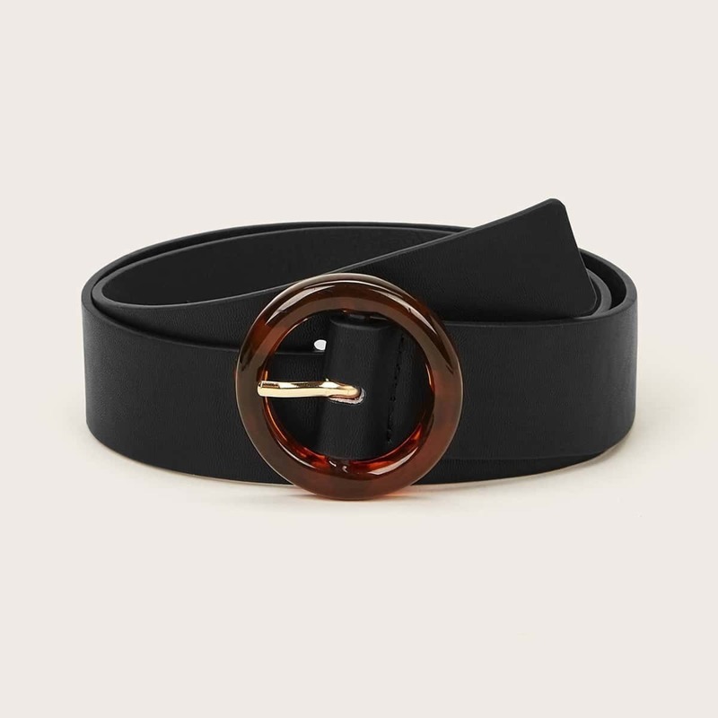 

Tortoiseshell Round Buckle Belt, Black
