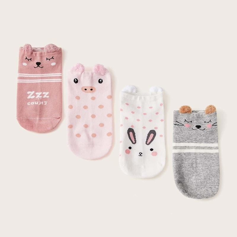 

Cartoon Pattern Invisible Socks 4pairs, Multicolor