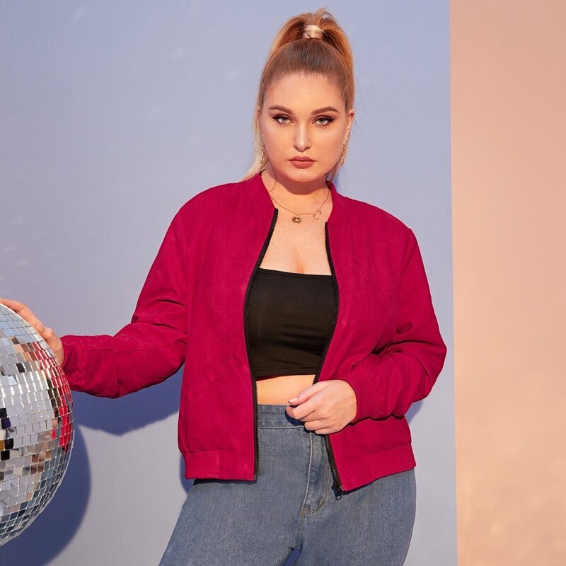 

Plus Zip Up Bomber Jacket, Red