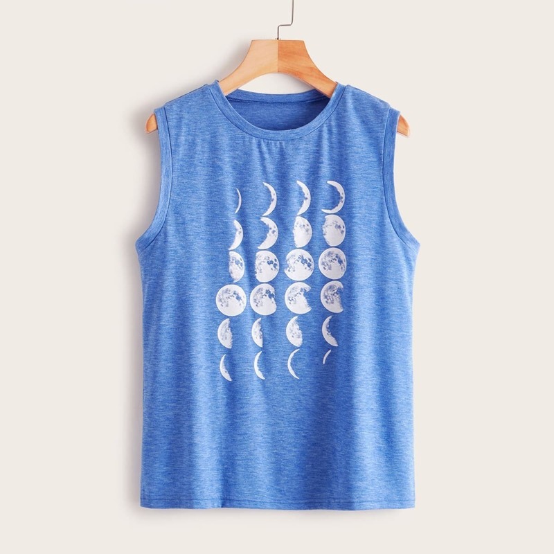 

Space Dye Moon Print Tank Top, Blue