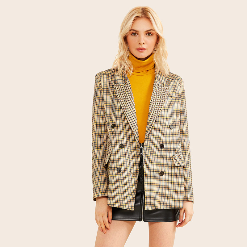 

Double Button Flap Pocket Plaid Blazer, Multicolor
