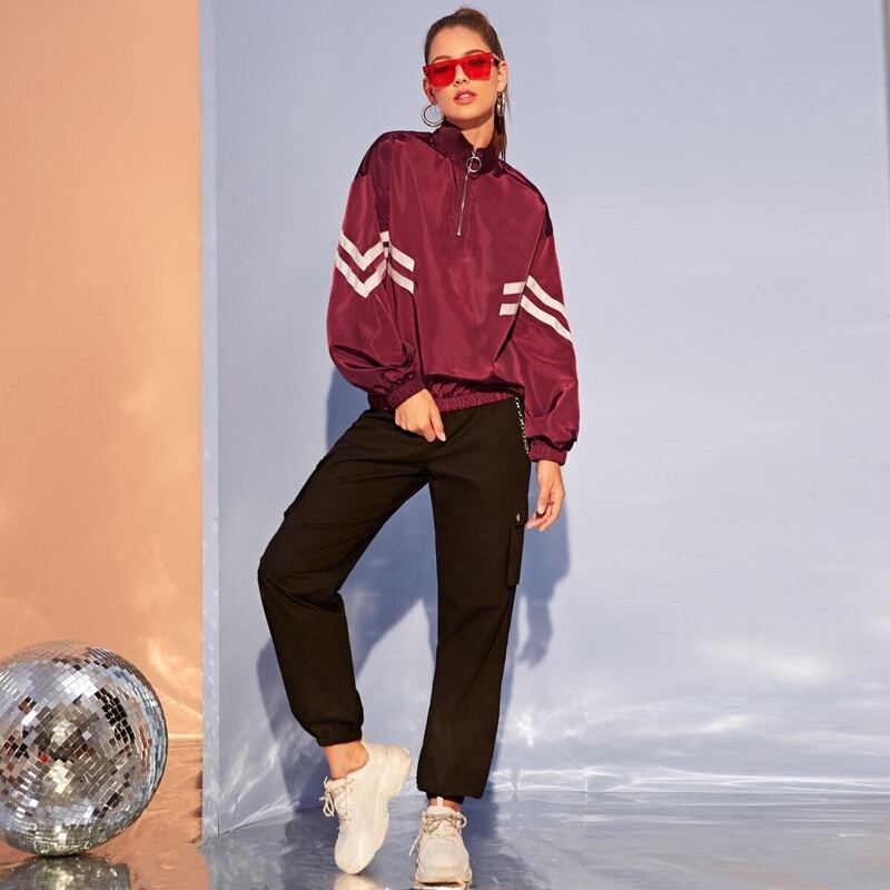 

Zip Half Placket Chevron Jacket, Burgundy