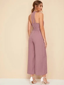SHEIN Unity Jumpsuit palazzo con abertura trasera con cinturón halter - Rosa vieja - Ver 2