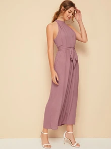 SHEIN Unity Jumpsuit palazzo con abertura trasera con cinturón halter - Rosa vieja - Ver 3