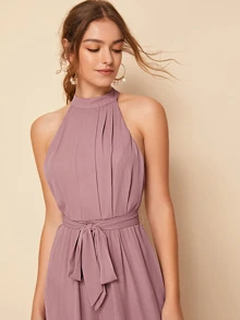 SHEIN Unity Jumpsuit palazzo con abertura trasera con cinturón halter - Rosa vieja - Ver 5