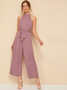 SHEIN Unity Jumpsuit palazzo con abertura trasera con cinturón halter - Rosa vieja - Ver 1