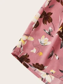 SHEIN 束腰花卉圖案結飾繞頸連身短褲 - 藕粉色 - 查看 4