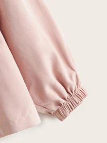 Muchica Letter Tape Trim Drawstring Waist Zip Up Hooded Coat - Dusty Pink - View 4