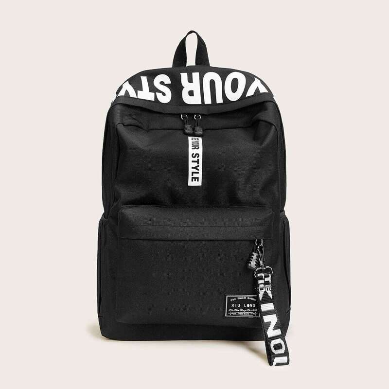 

Letter Print Backpack, Black