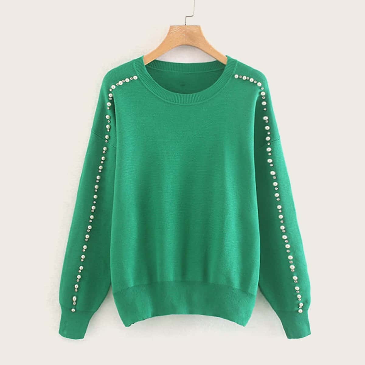 

Drop Shoulder Pearl Beaded Jumper, Green