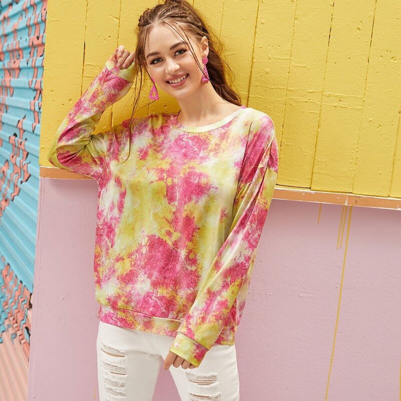 

Drop Shoulder Tie Dye Sweatshirt, Multicolor