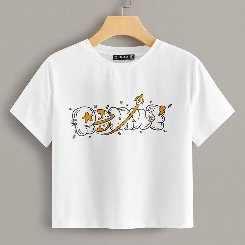 

Letter Print Short Sleeve Top, White