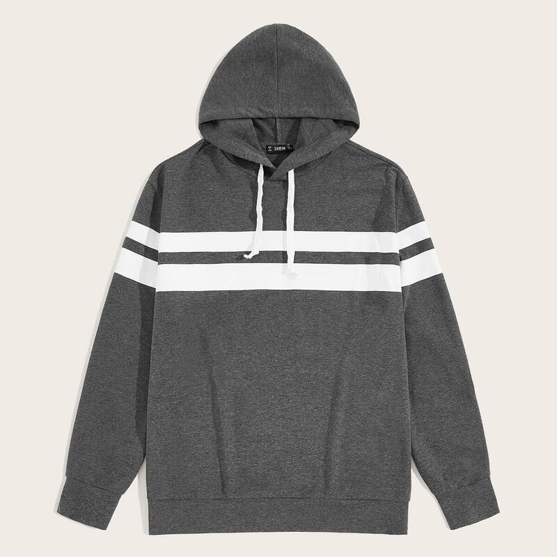 

Guys Heathered Knit Striped Tape Front Hoodie, Grey