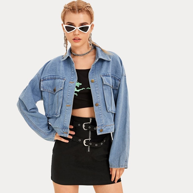 

Button Through Double Pocket Denim Jacket, Blue
