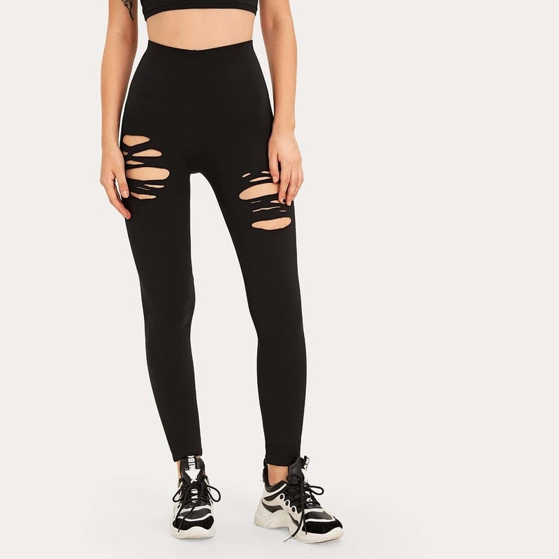

Ripped Elastic Waist Legging, Black
