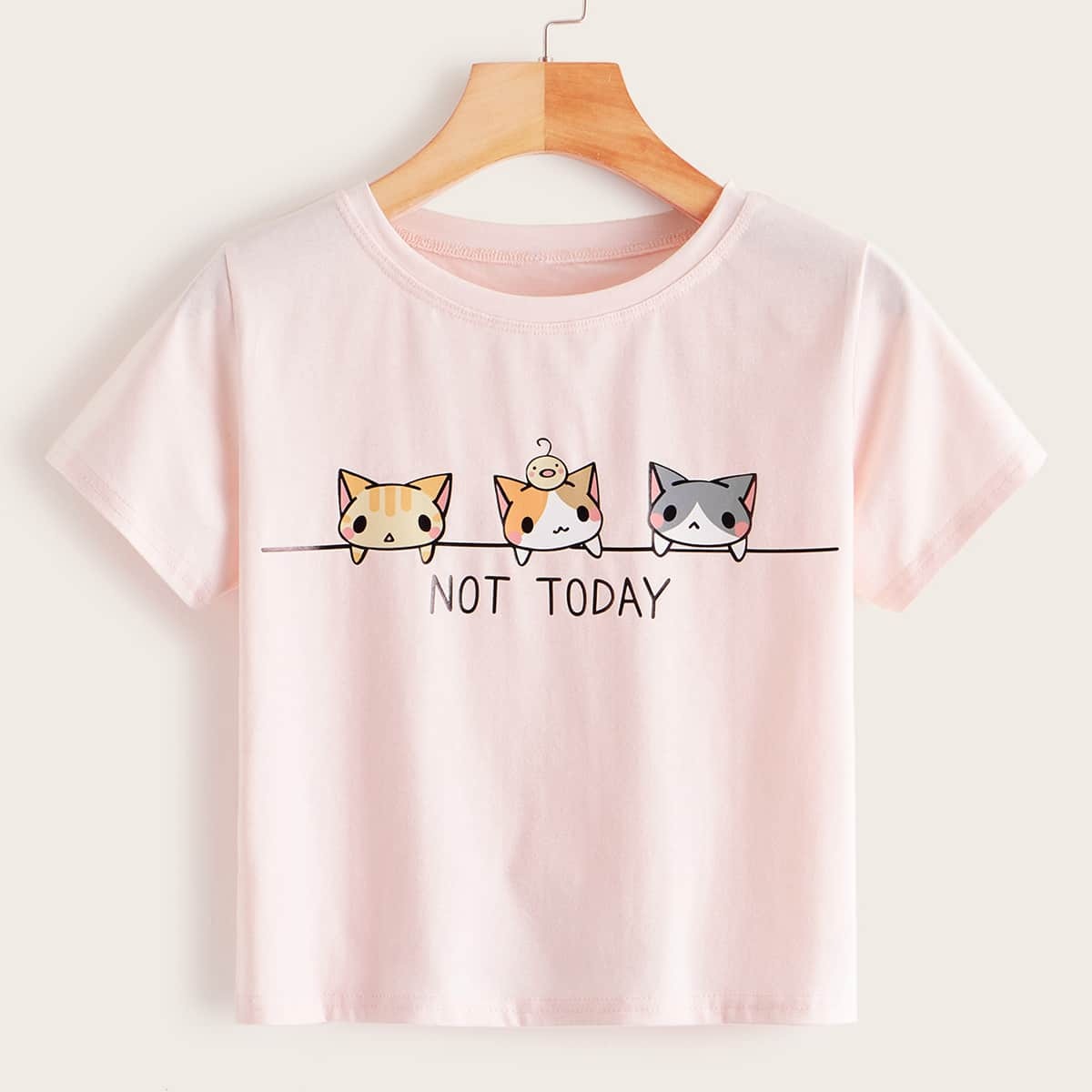 

Cat And Letter Print Tee, Pink