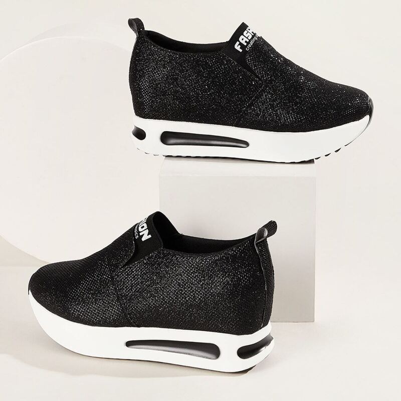 

Slip On Glitter Wedge Sneakers, Black