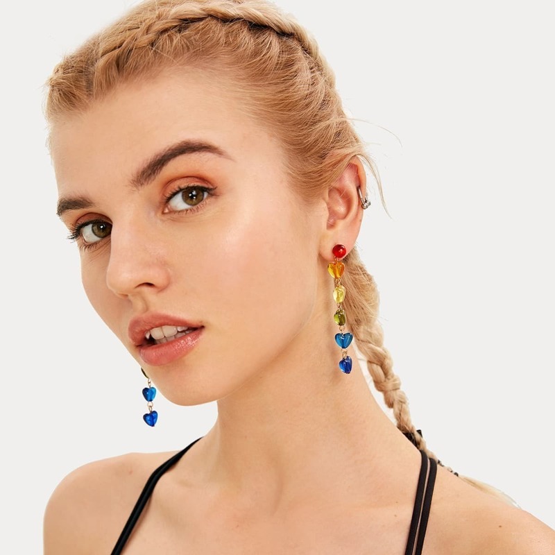 

Heart Long Strip Drop Earrings 1pair, Multicolor