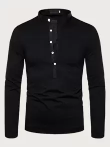 Men Half Button Stand Neck Polo Shirt Shein Usa