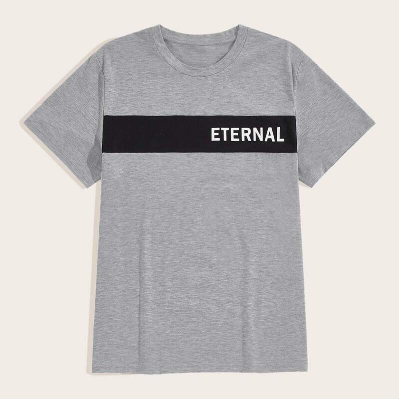 

Guys Contrast Panel Letter Print Tee, Grey