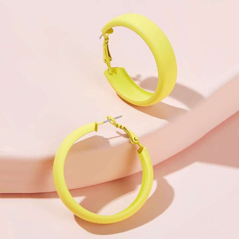 

Wide Metal Hoop Earrings 1pair, Yellow