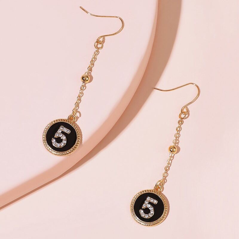 

Number Rhinestone Round Chain Drop Earrings 1pair, Multicolor