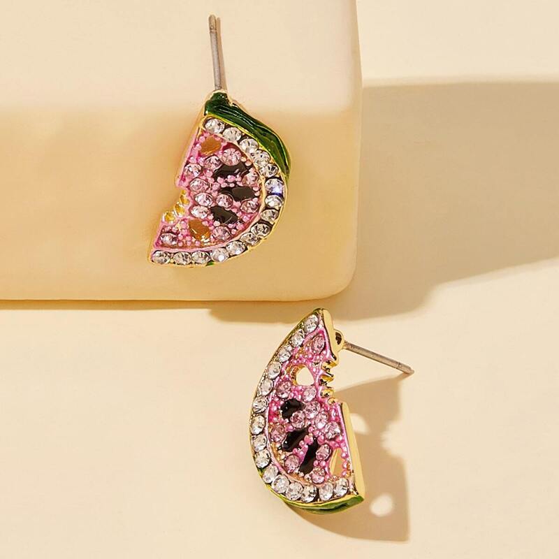 

Rhinestone Watermelon Stud Earrings 1pair, Multicolor