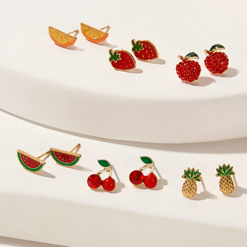 

Fruit Shaped Stud Earrings 6pairs, Multicolor
