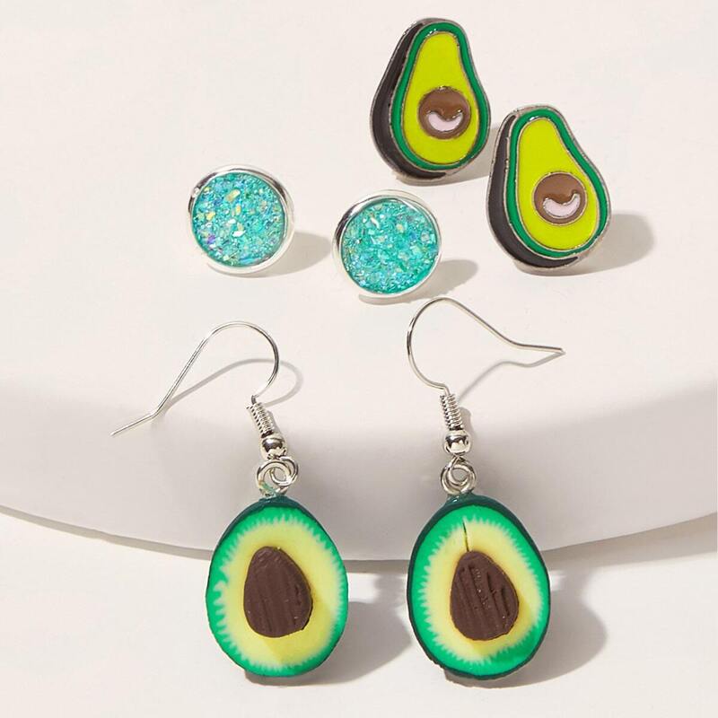 

Avocado & Round Earrings 3pairs, Green