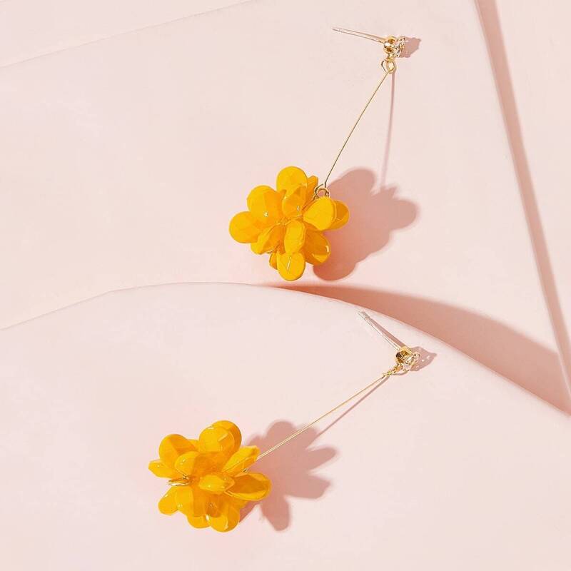 

Flower Design Drop Earrings 1pair, Yellow bright