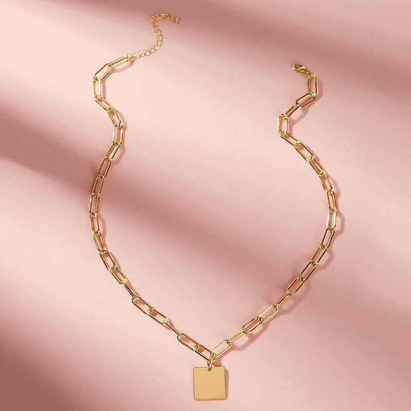 

Square Pendant Chain Necklace 1pc, Gold