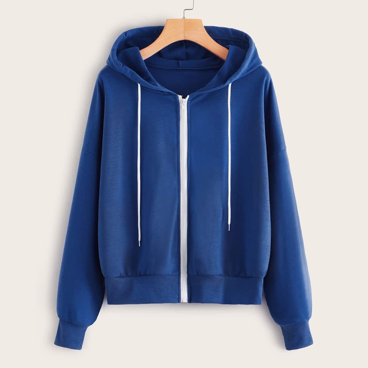 

Drawstring Zip-up Hooded Sweatshirt, Blue