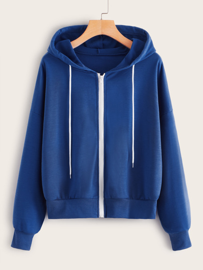 Drawstring Zip-up Hooded Sweatshirt